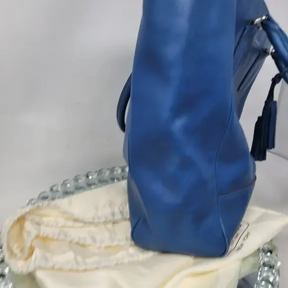 Coach Legacy Tanner Blue Purse Bag Double Handle W Satin Dust Bag Handbag Large
